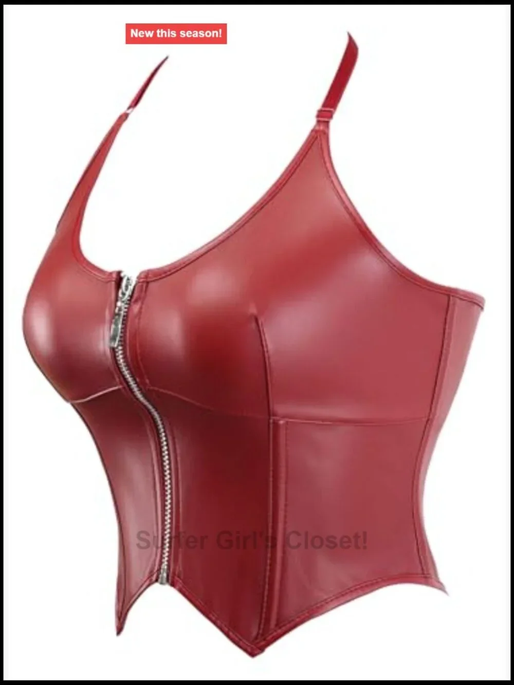 Faux Leather Halter Neck Corset Crop Top Push Up Slimming Lace Up Back